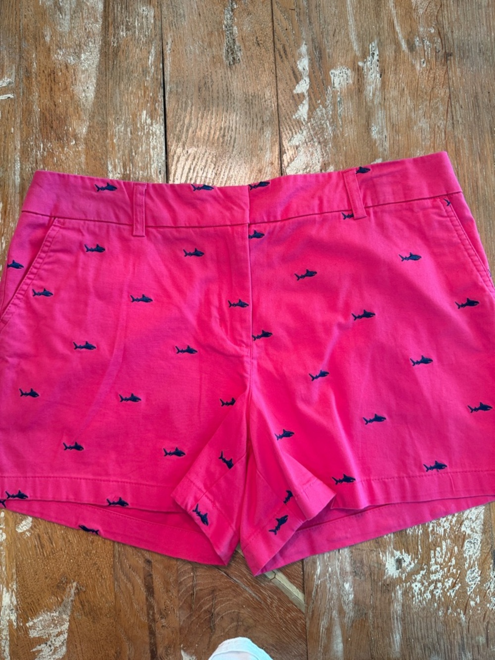 Cambridge Dry Goods Hot Pink Shark Embroidered Shorts